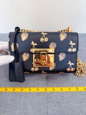 Authentic Gucci Padlock Mini Leather Shoulder Bag Cherry Strawberry Print